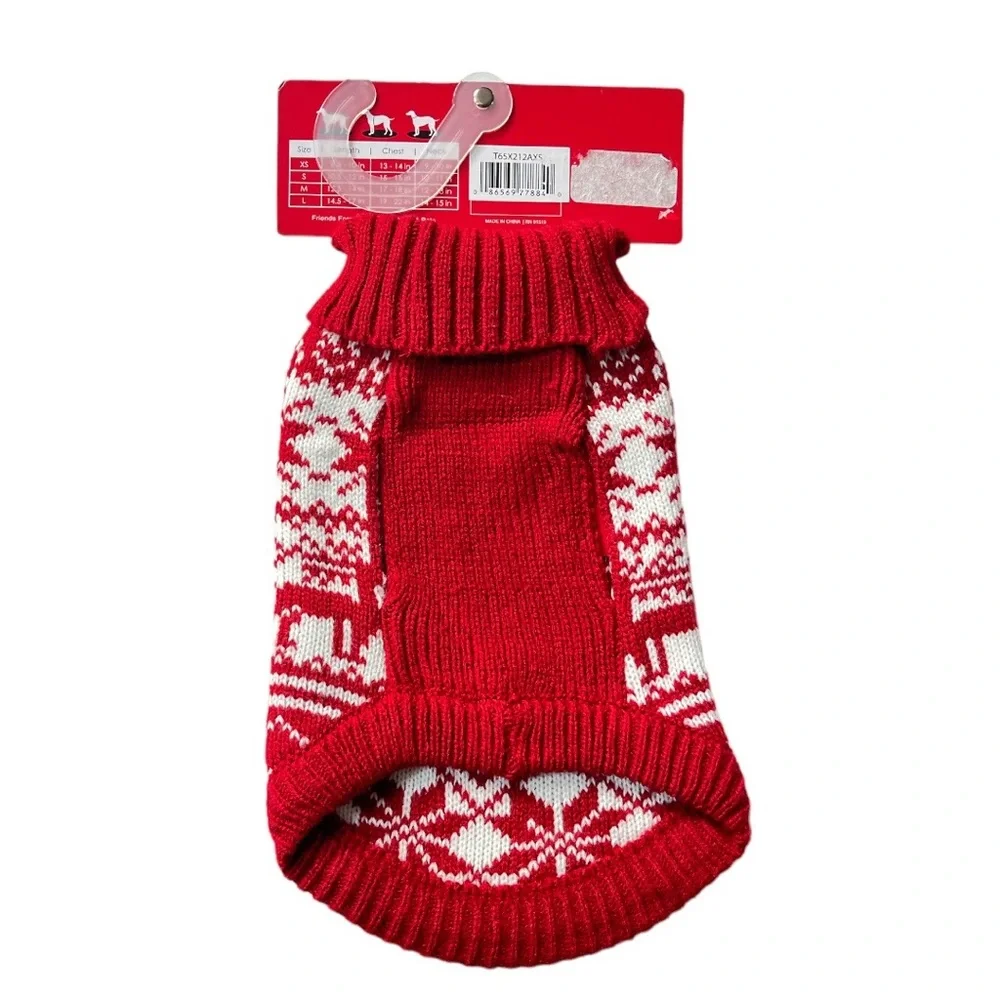 Friends Forever Snowflakes and Reindeer Pet Sweater Red White Size XSmall